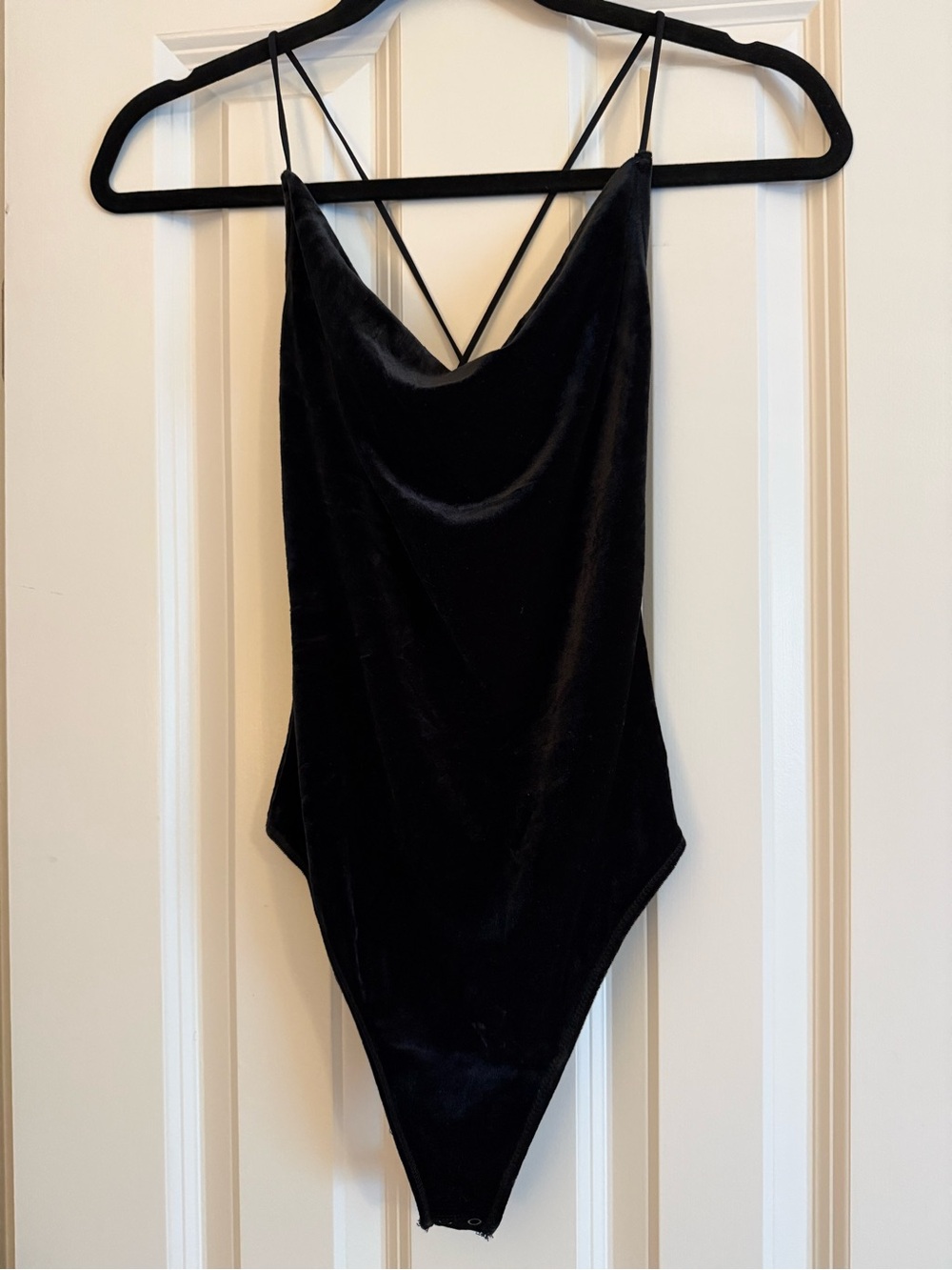 Abercrombie & Fitch Black Velvet Cowl-Neck Strappy Back Bodysuit